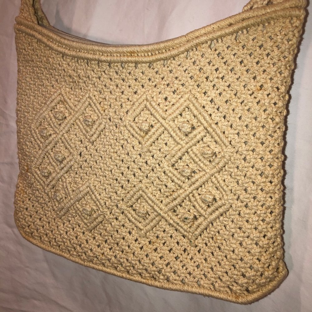 Intercontinental Vintage Offwhite Macrame Boho Ba… - image 2